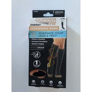 COPPER FIT Energy Compression Socks Knee High Black Size LARGE/XLARGE - NEW
